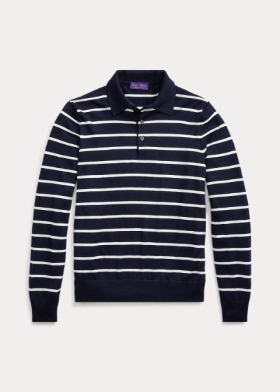 Sueter Ralph Lauren Hombre Azul Marino / Blancos - Striped Wool Polo - ZPBOU8246